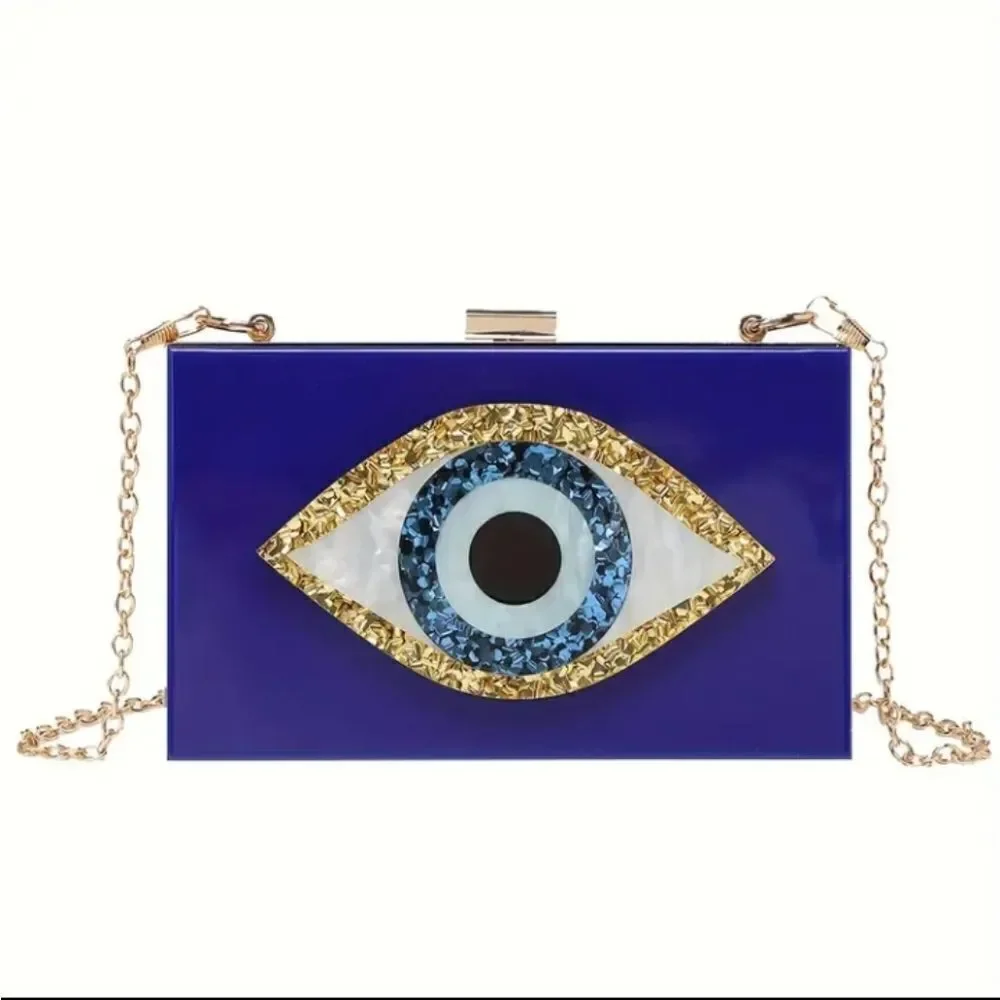 Blue Evil Eye Hard Shell Clutch Bag Chain